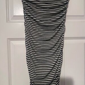 Bar III Black and White striped strapless dress. Rushing on sides. Fully lined.